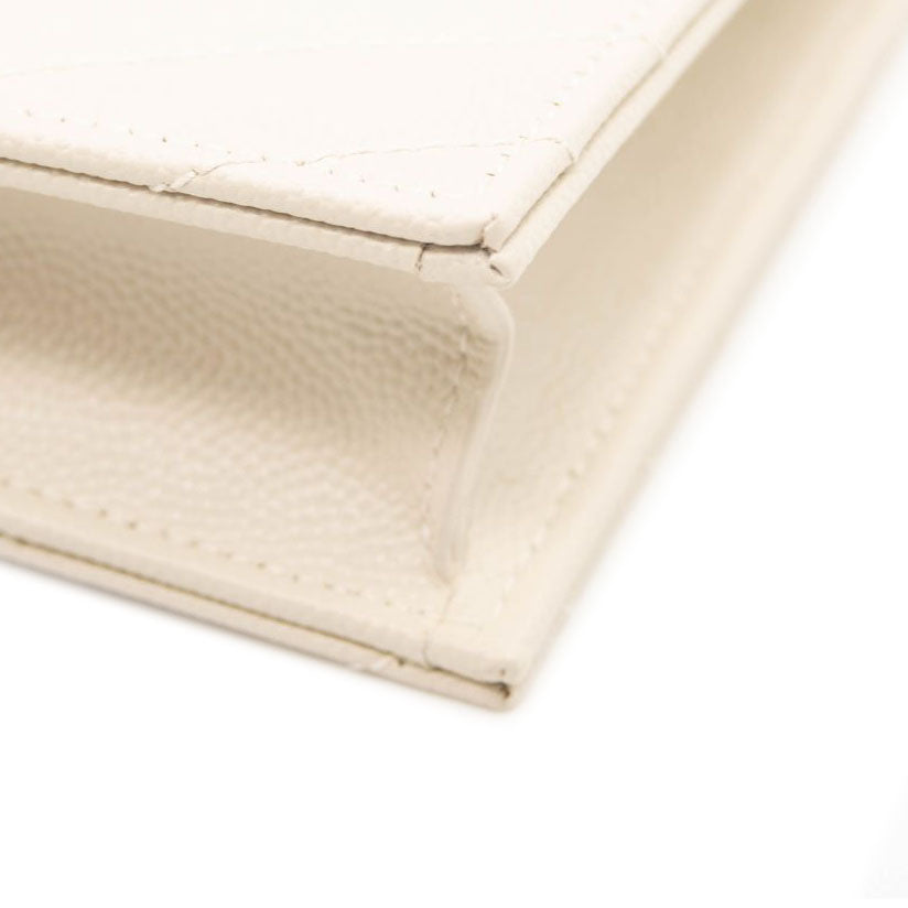 NEW SAINT LAURENT Grain De Poudre Matelasse Chevron Cassandre Envelope Chain Wallet Nude Powder