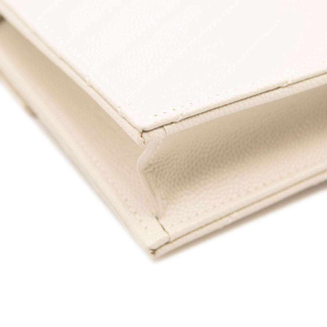 NEW SAINT LAURENT Grain De Poudre Matelasse Chevron Cassandre Envelope Chain Wallet Nude Powder