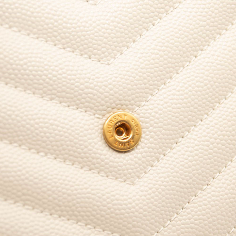 NEW SAINT LAURENT Grain De Poudre Matelasse Chevron Cassandre Envelope Chain Wallet Nude Powder