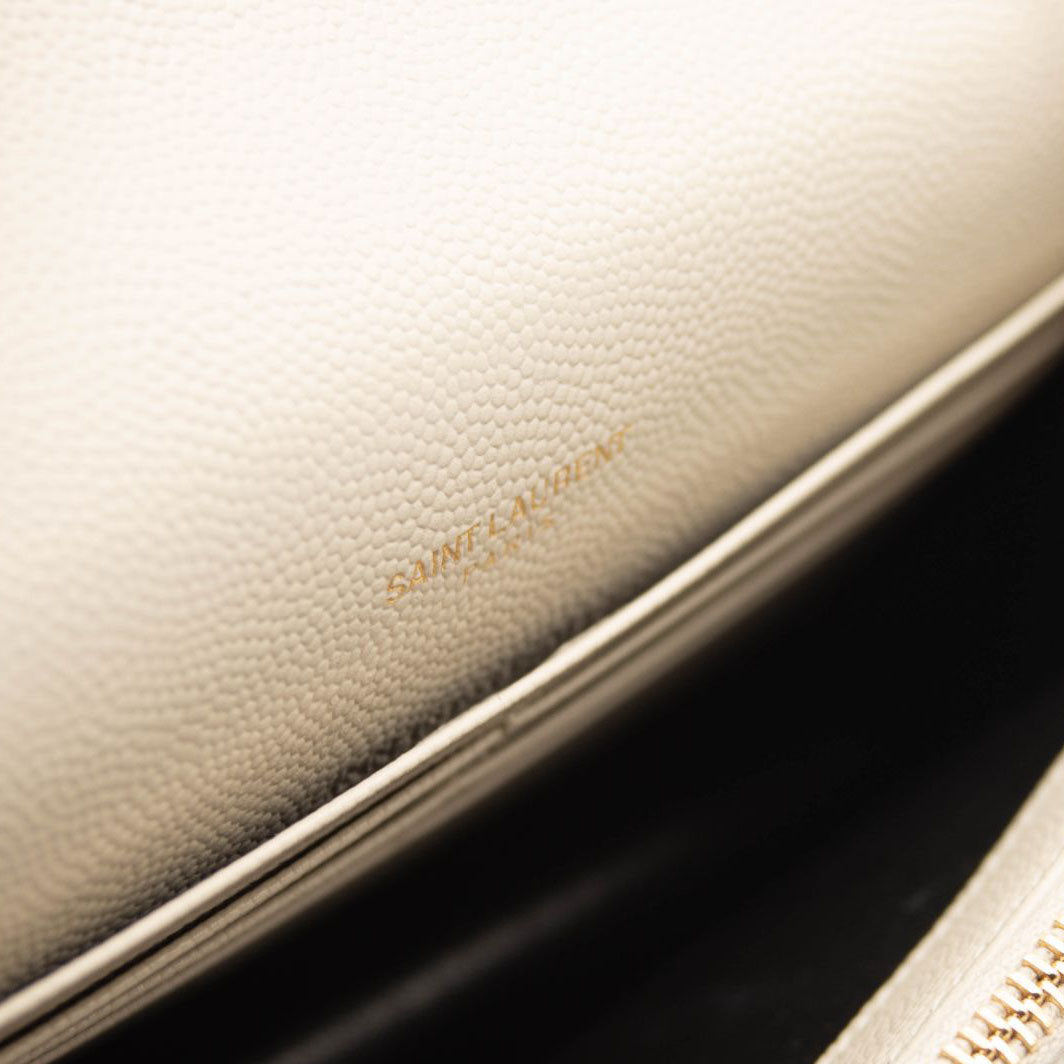 NEW SAINT LAURENT Grain De Poudre Matelasse Chevron Cassandre Envelope Chain Wallet Nude Powder