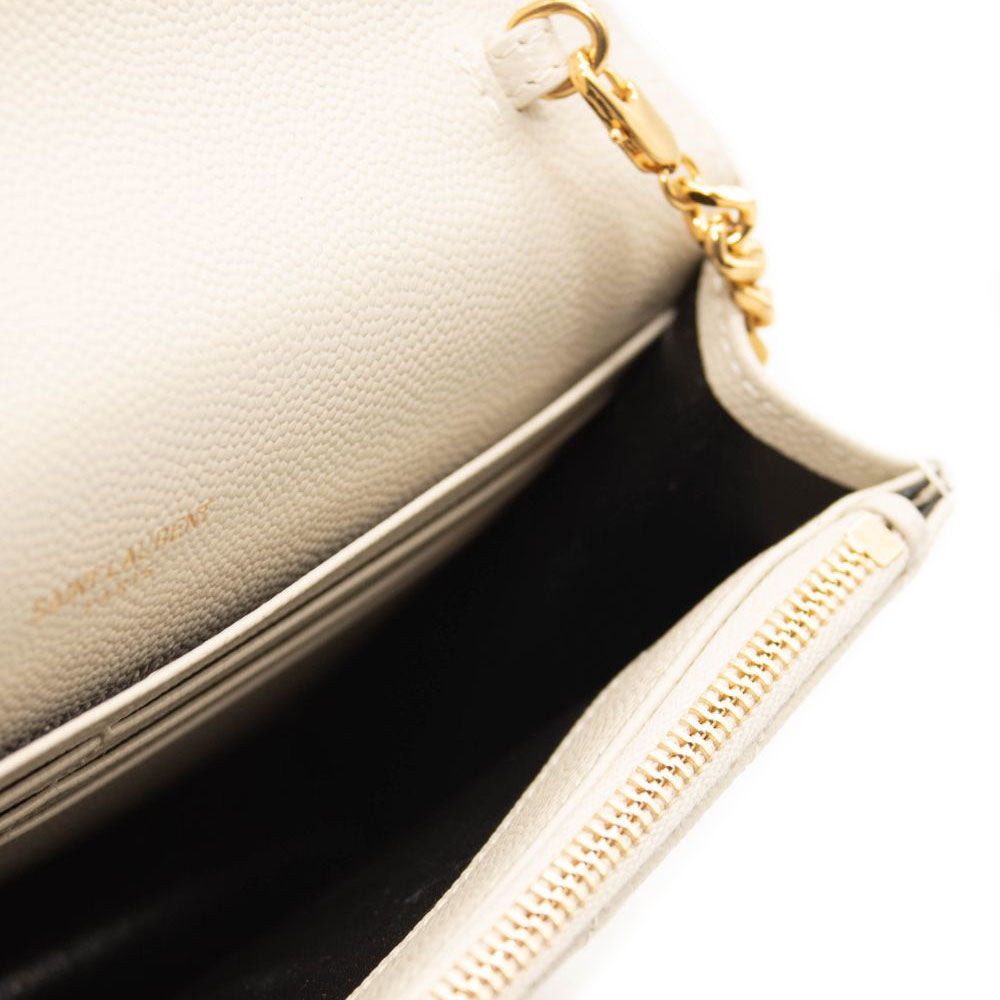 NEW SAINT LAURENT Grain De Poudre Matelasse Chevron Cassandre Envelope Chain Wallet Nude Powder