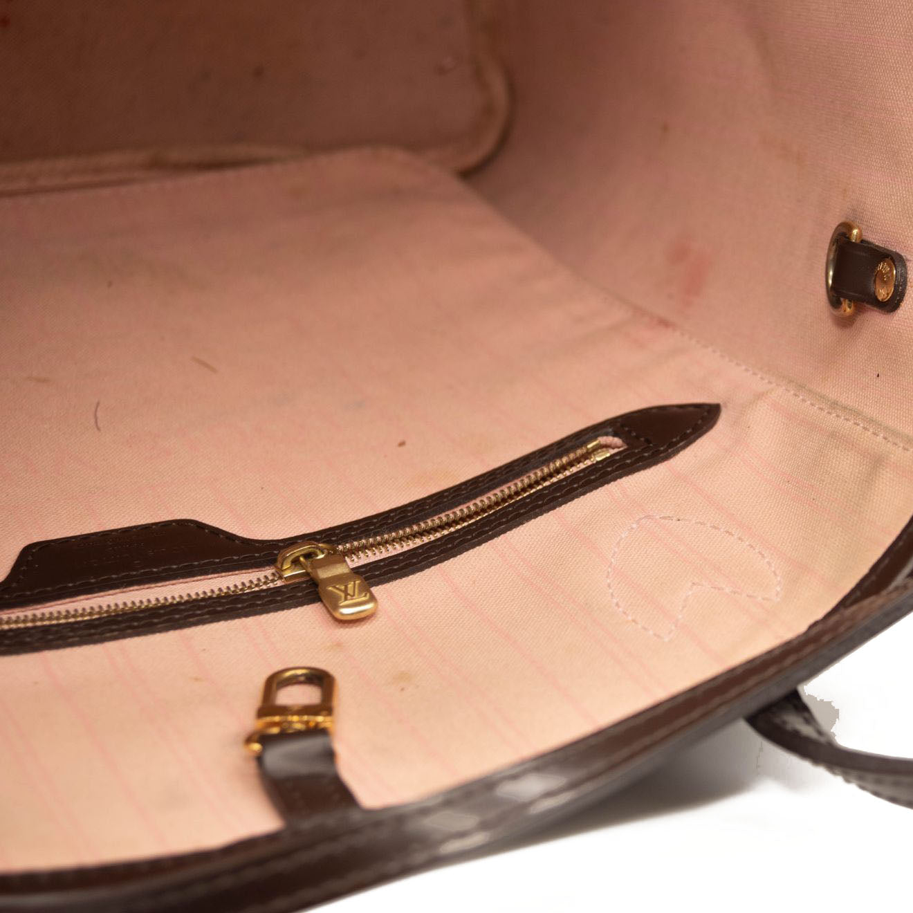 LOUIS VUITTON Brown Damier Ebene Neverfull MM Tote Bag Rose Ballerine
