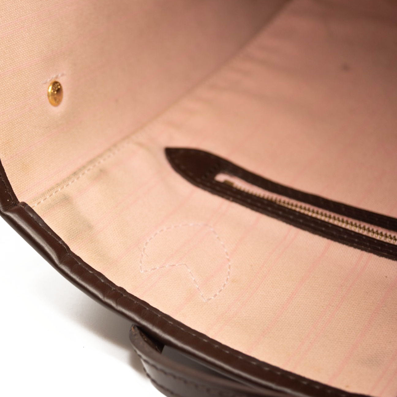 LOUIS VUITTON Brown Damier Ebene Neverfull MM Tote Bag Rose Ballerine