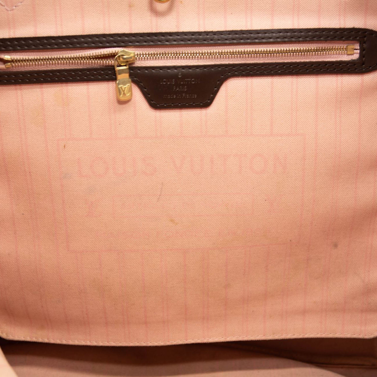 LOUIS VUITTON Brown Damier Ebene Neverfull MM Tote Bag Rose Ballerine
