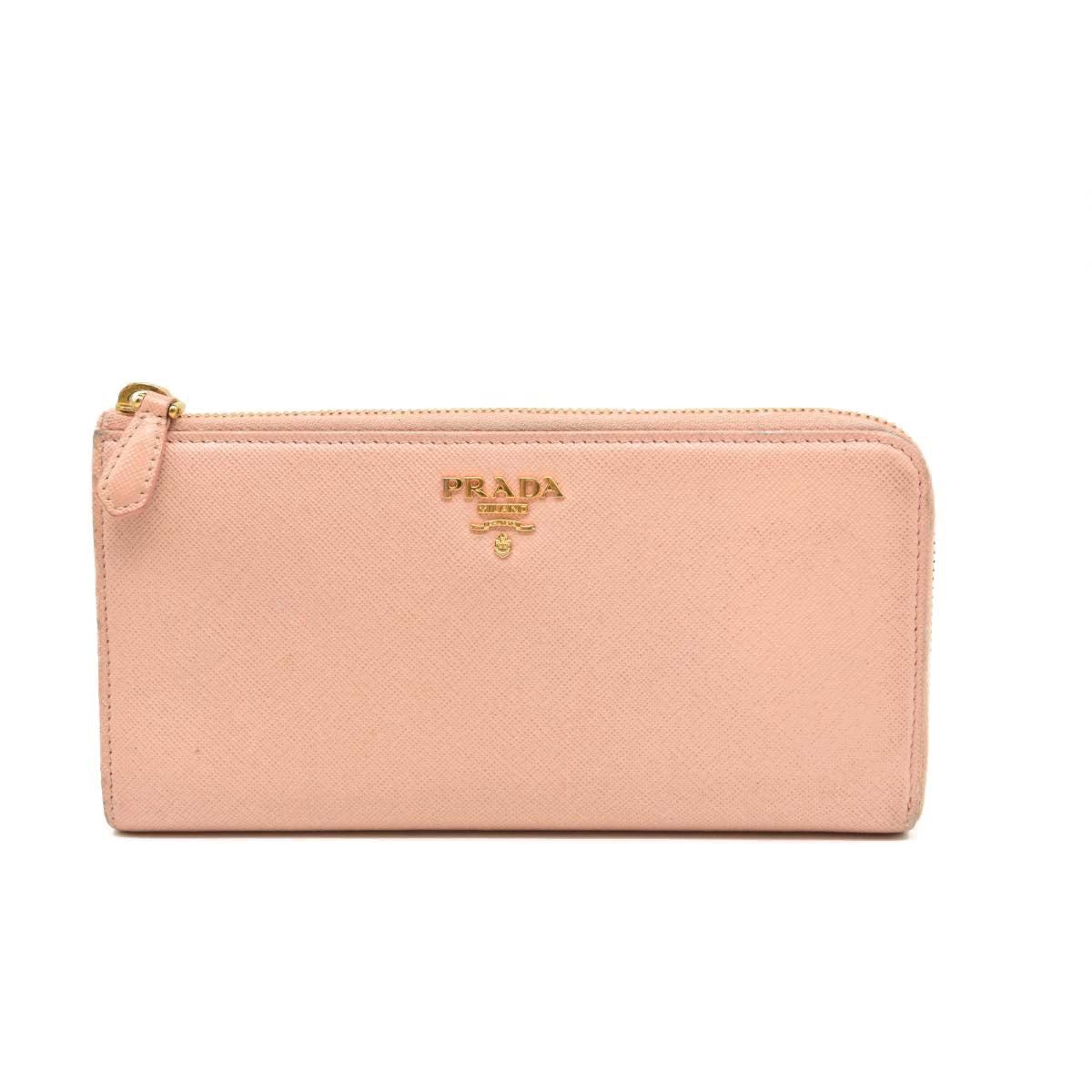 PRADA Saffiano Metal Continental Zippy Zip Around Wallet Pink