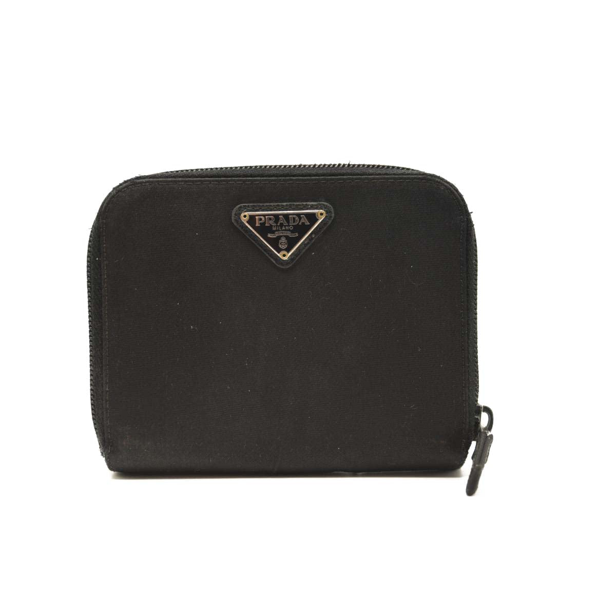 Prada Tessuto Nylon Compact Zip Around Wallet Black
