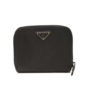 Prada Tessuto Nylon Compact Zip Around Wallet Black