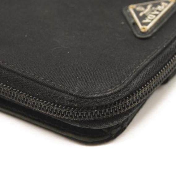 Prada Tessuto Nylon Compact Zip Around Wallet Black