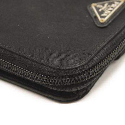 Prada Tessuto Nylon Compact Zip Around Wallet Black