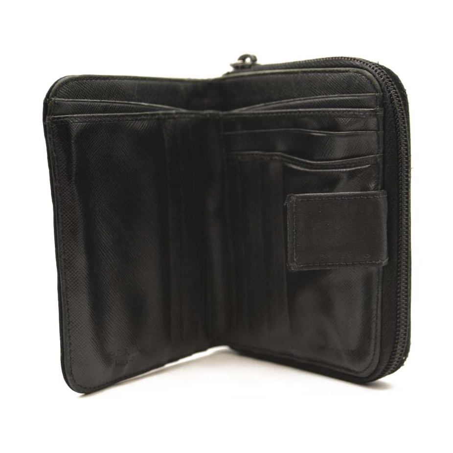 Prada Tessuto Nylon Compact Zip Around Wallet Black