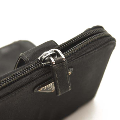 Prada Tessuto Nylon Compact Zip Around Wallet Black