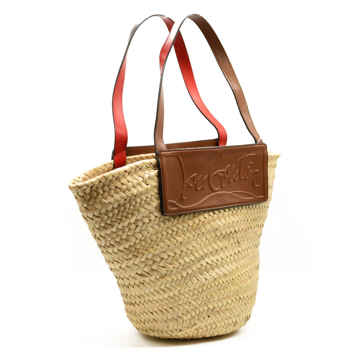 NEW CHRISTIAN LOUBOUTIN Woven Straw Loubishore Tote Beige