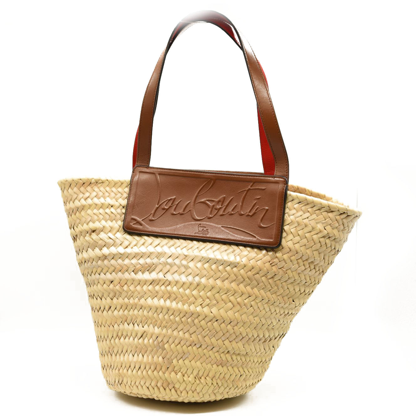 NEW CHRISTIAN LOUBOUTIN Woven Straw Loubishore Tote Beige
