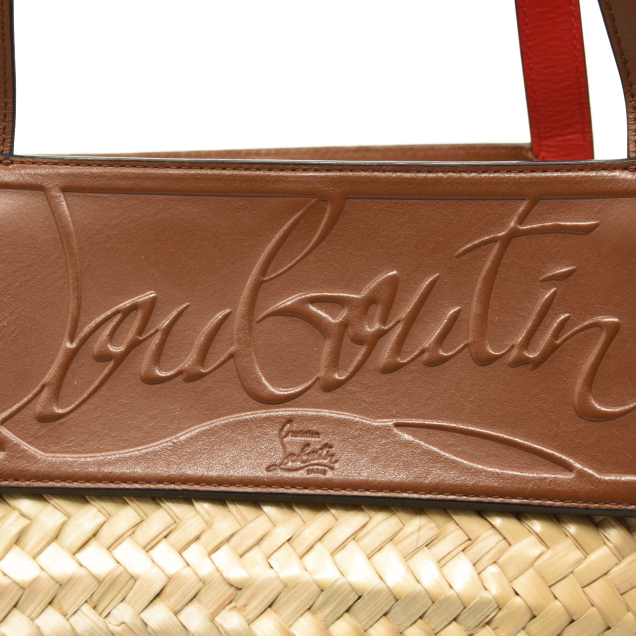 NEW CHRISTIAN LOUBOUTIN Woven Straw Loubishore Tote Beige