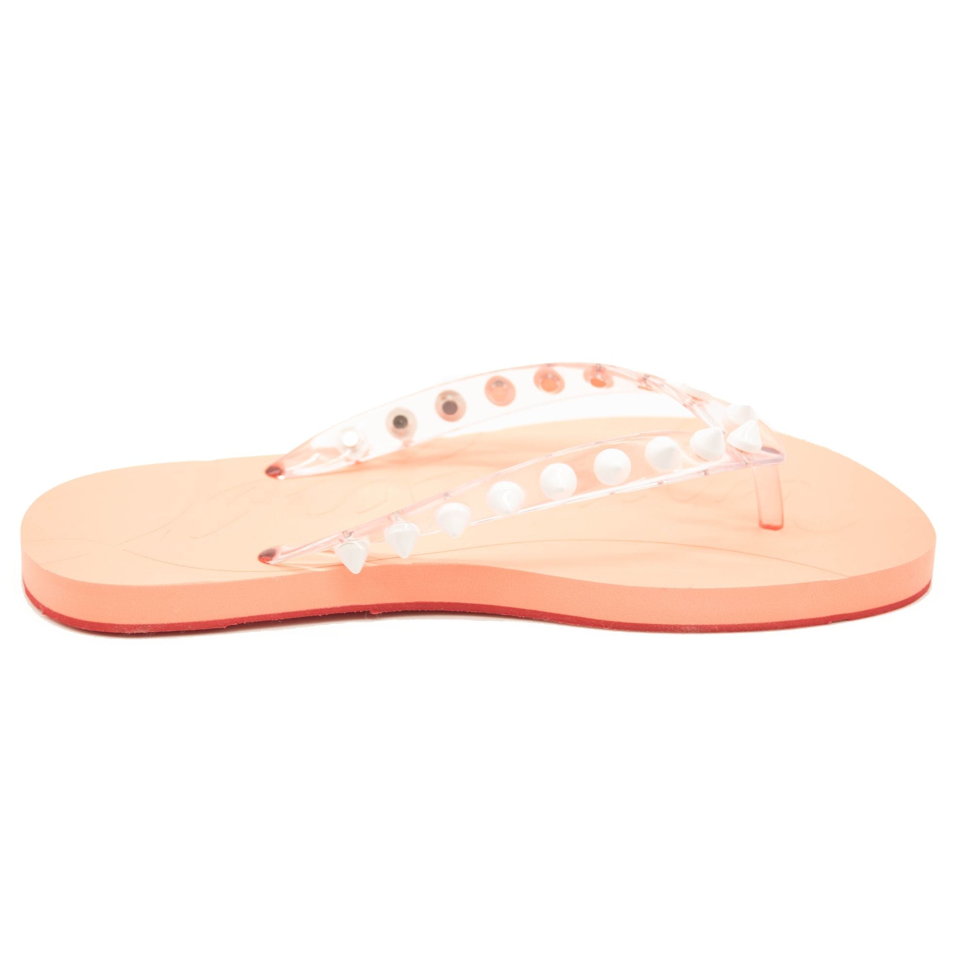 NEW $399 CHRISTIAN LOUBOUTIN Rubber Spike Loubi Donna Flip Flop 35 Transparent Orange