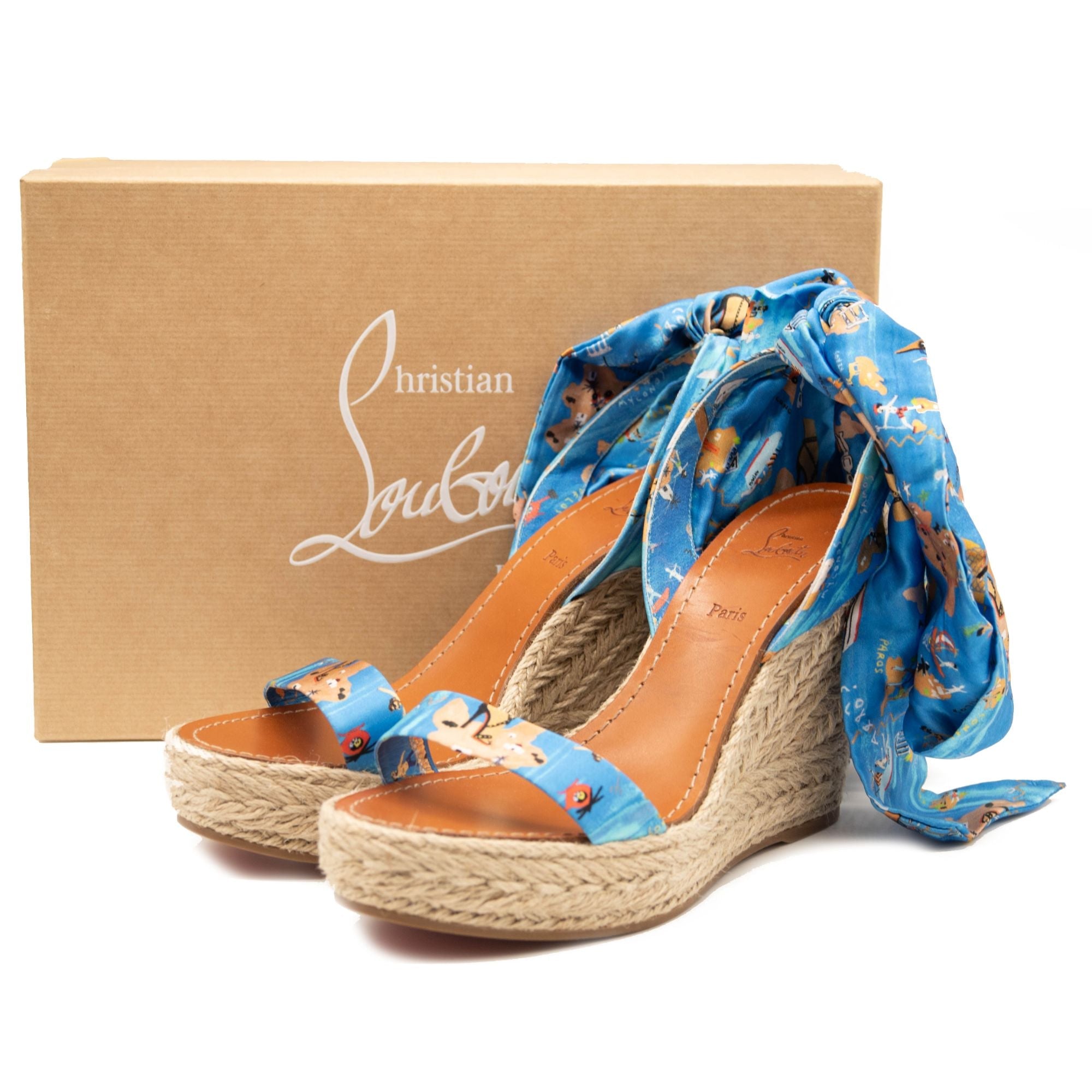 NEW $775 Christian Louboutin EU 40 MONICA DU DESERT Tie Platform Wedge Heel Sandal Shoes