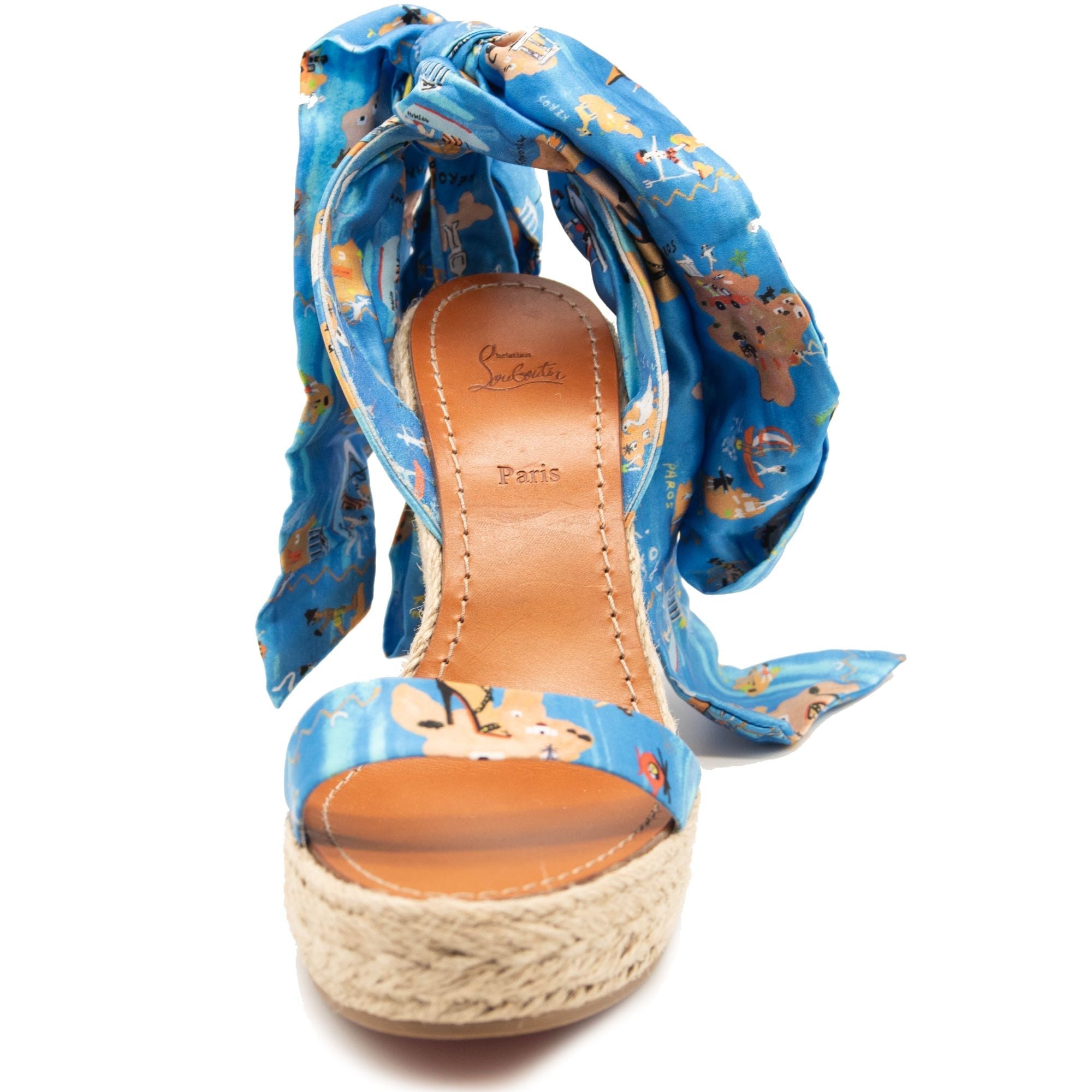 NEW $775 Christian Louboutin EU 39 MONICA DU DESERT Tie Platform Wedge Heel Sandal Shoes