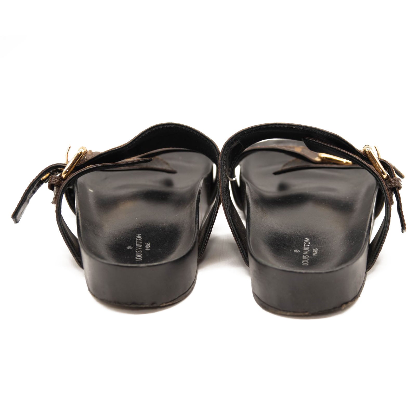 USED $1090 LOUIS VUITTON Monogram Bom Dia Mule Sandals 38 Black
