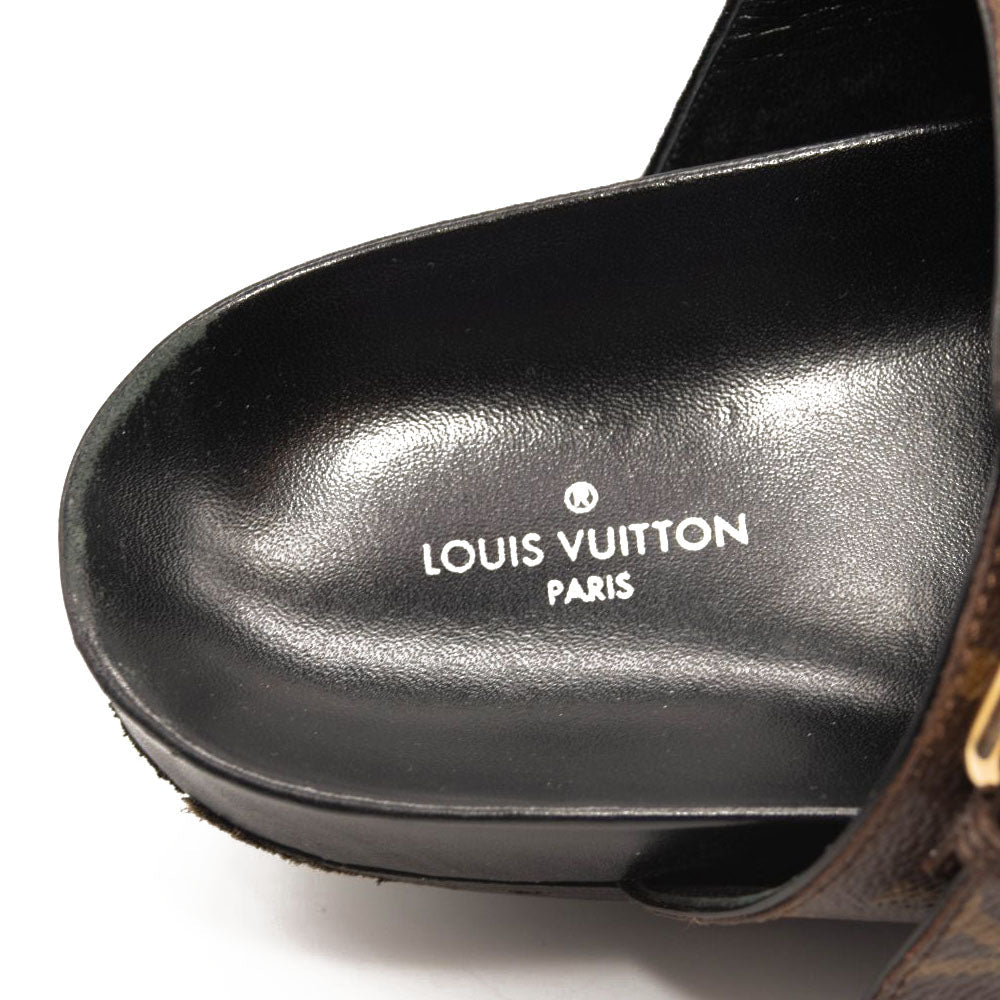 USED $1090 LOUIS VUITTON Monogram Bom Dia Mule Sandals 38 Black