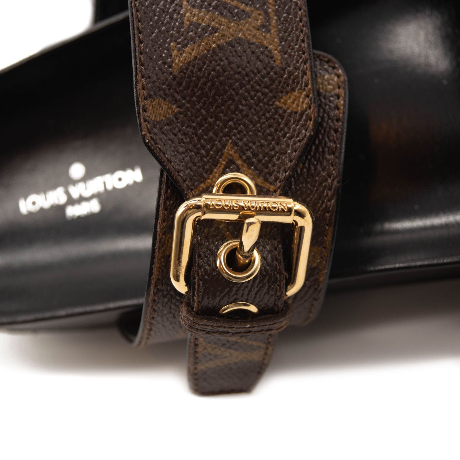 USED $1090 LOUIS VUITTON Monogram Bom Dia Mule Sandals 38 Black