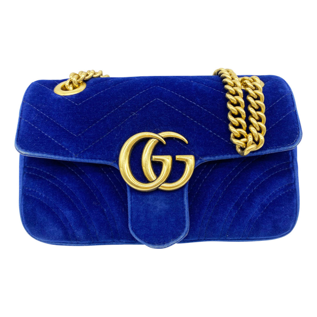 Gucci Marmont Mini Chain Cobalt Blue Velvet Bag MyDesignerly