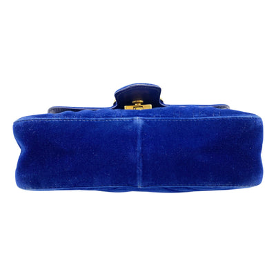 Gucci Marmont Mini Chain Cobalt Blue Velvet Shoulder Bag
