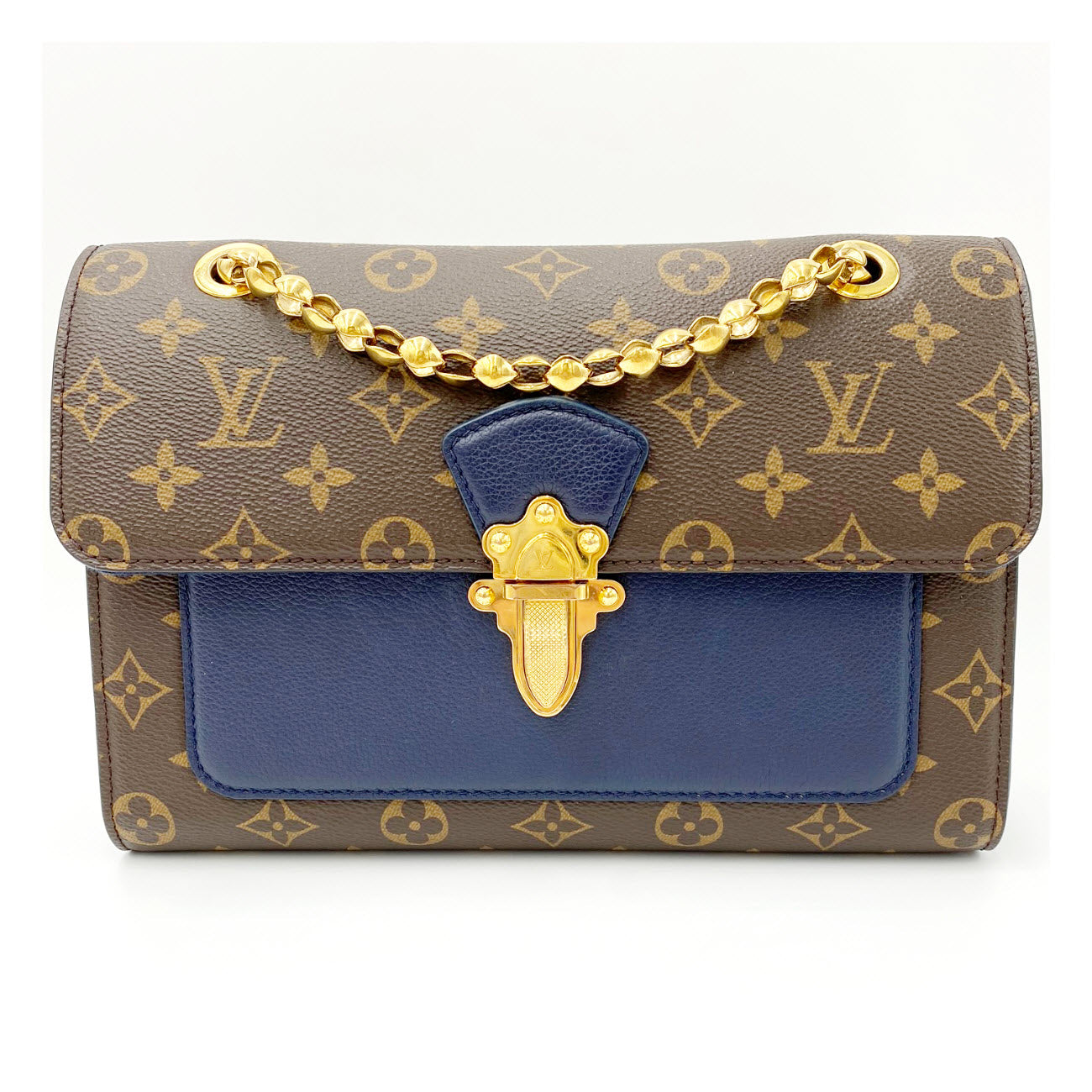 Louis Vuitton Victoire Bleu Marine Blue Monogram Canvas and Calfskin Shoulder Bag