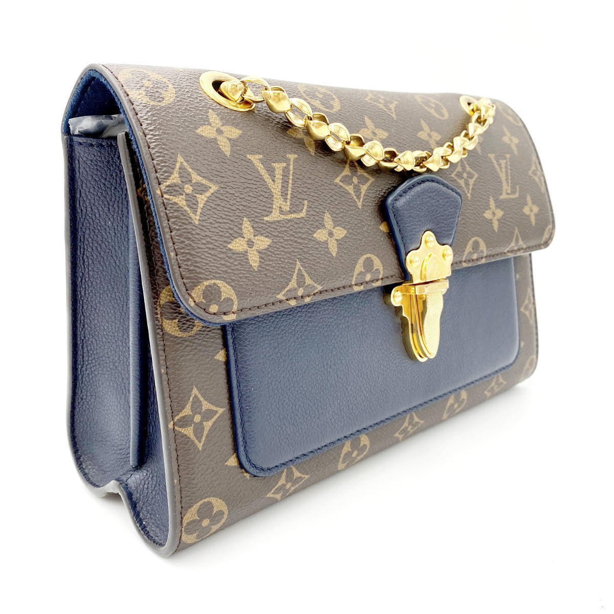 Louis Vuitton Victoire Bleu Marine Blue Monogram Canvas and Calfskin Shoulder Bag