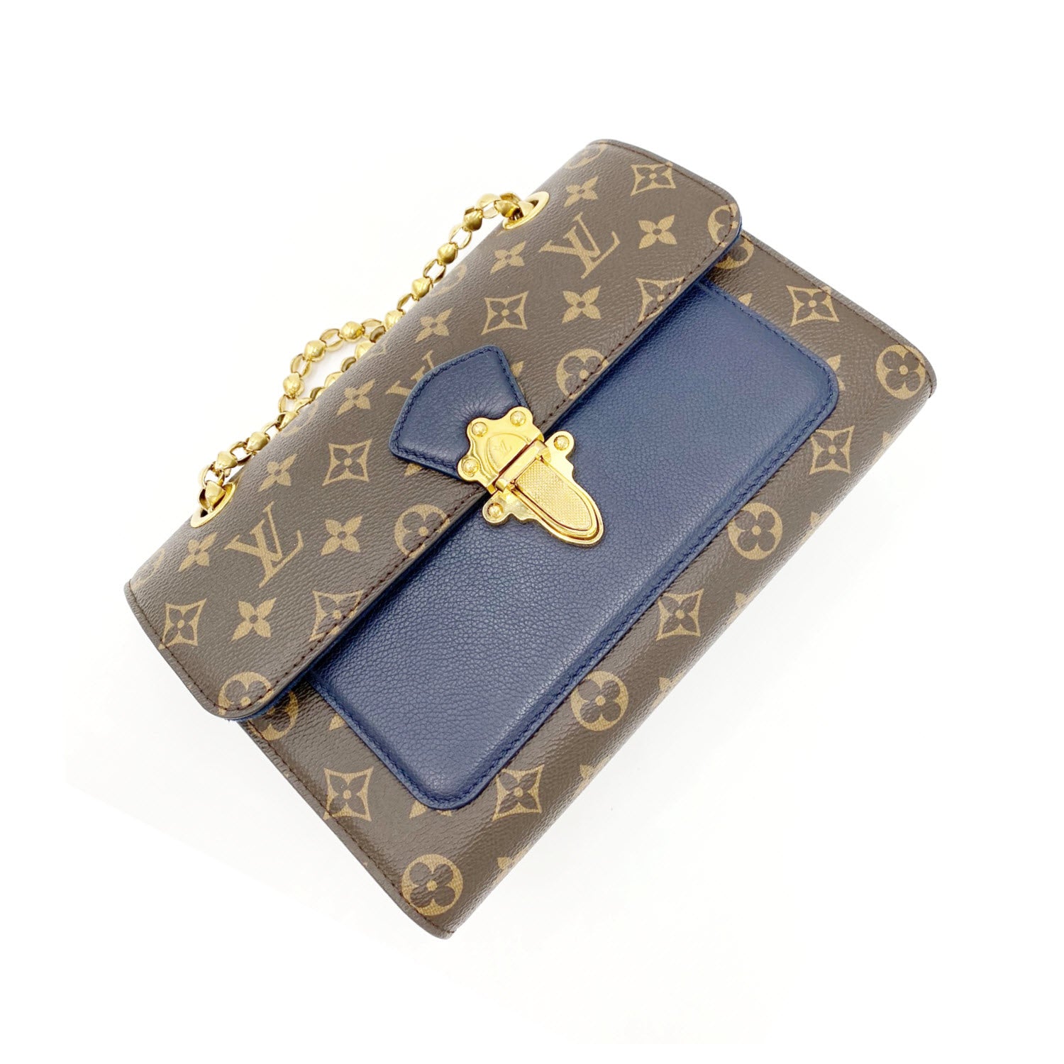 Louis Vuitton Victoire Bleu Marine Blue Monogram Canvas and Calfskin Shoulder Bag