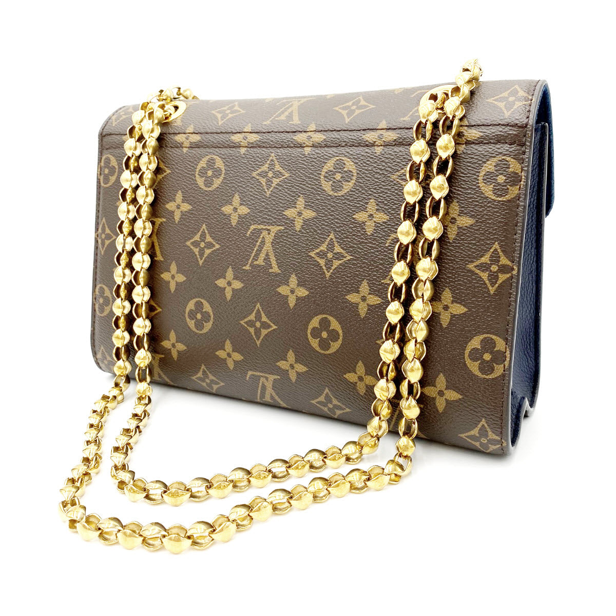 Louis Vuitton Victoire Bleu Marine Blue Monogram Canvas and Calfskin Shoulder Bag