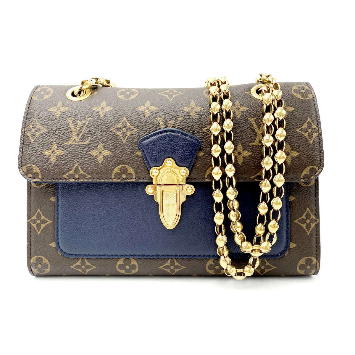 Louis Vuitton Victoire Bleu Marine Blue Monogram Canvas and Calfskin Shoulder Bag