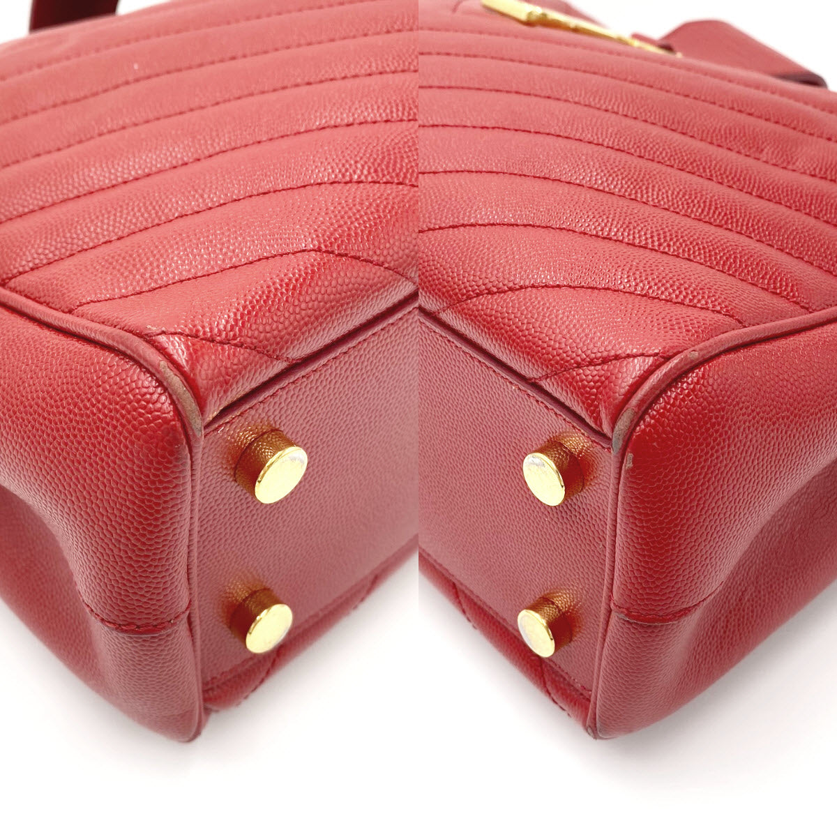 Saint Laurent Collège Grain De Poudre Matelasse Chevron Large Monogram Shoppin Red Calfskin Leather Shoulder Bag