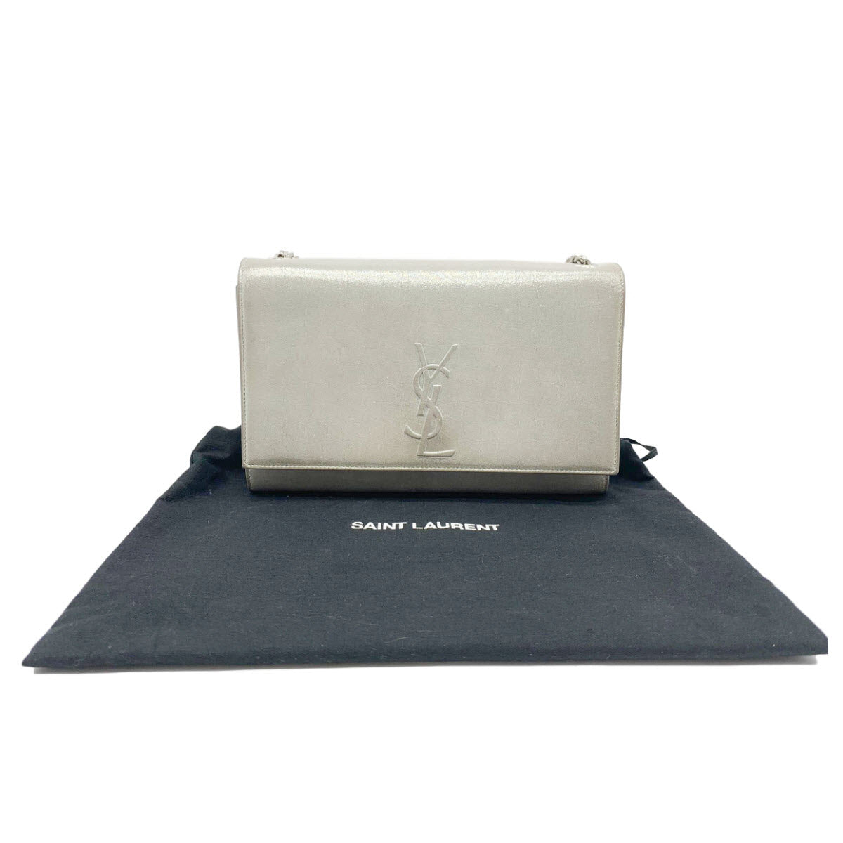 Saint Laurent Medium Kate Monogram Shimmer Silver Chain Crossbody