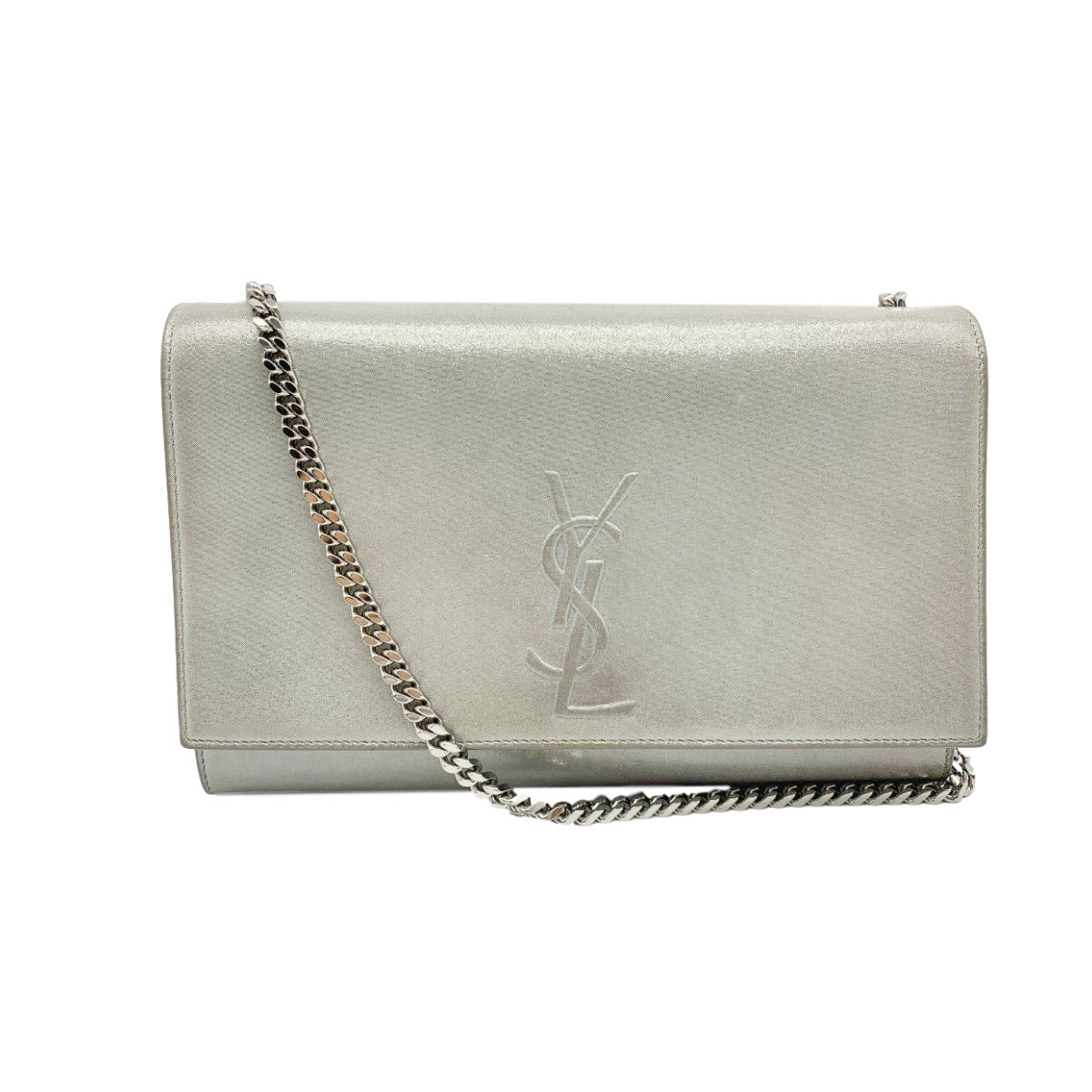 Saint Laurent Medium Kate Monogram Shimmer Silver Chain Crossbody