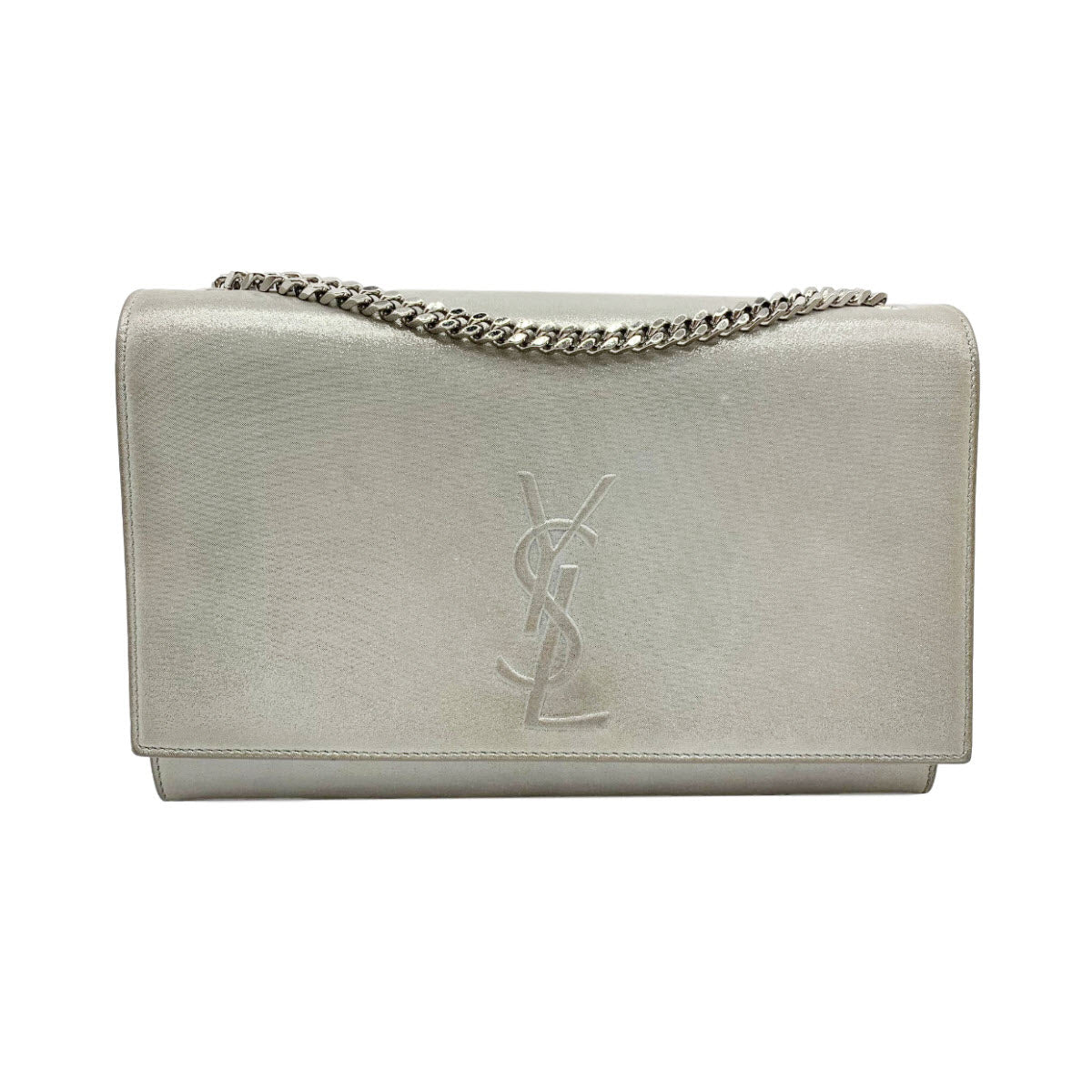 Saint Laurent Medium Kate Monogram Shimmer Silver Chain Crossbody