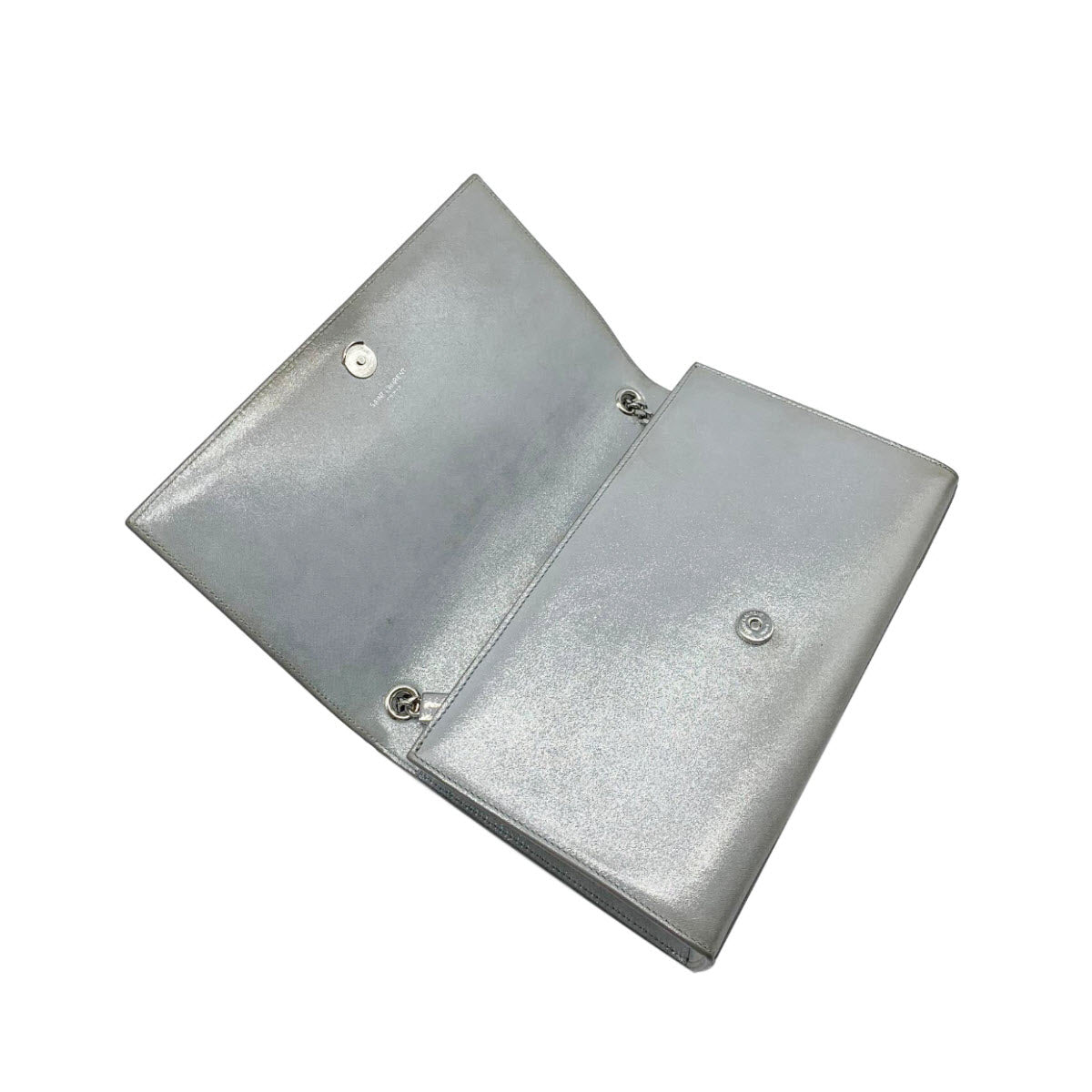 Saint Laurent Medium Kate Monogram Shimmer Silver Chain Crossbody