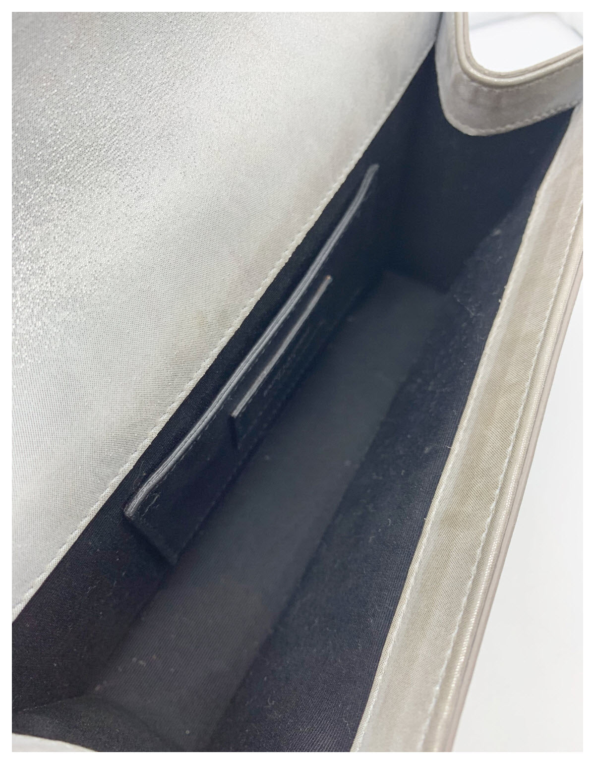 Saint Laurent Medium Kate Monogram Shimmer Silver Chain Crossbody