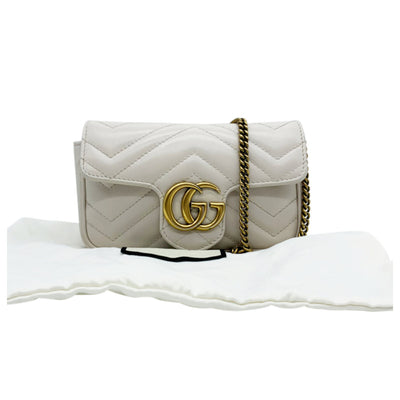 Gucci Marmont Gg Super Mini White Leather Shoulder Bag