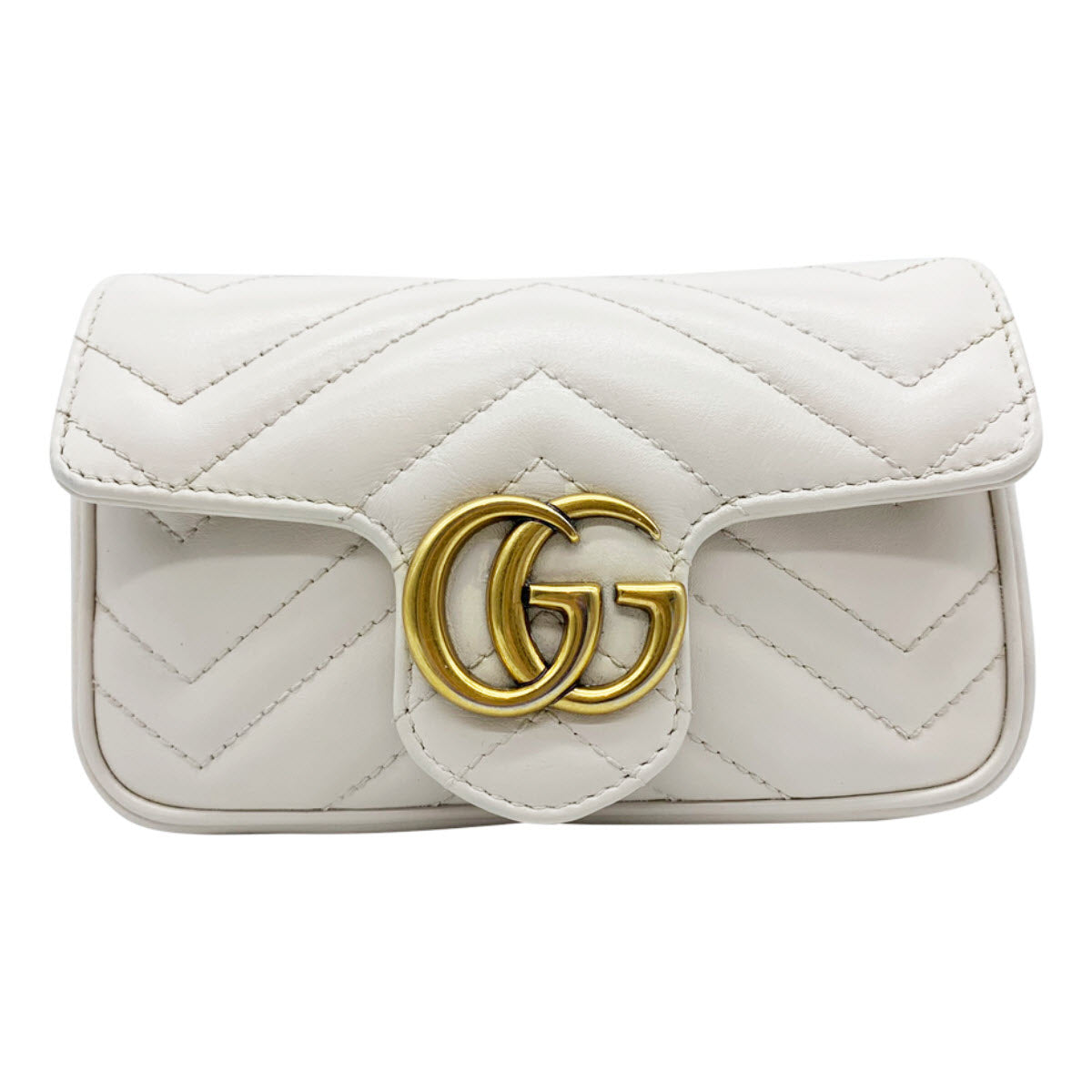 Gucci Marmont Gg Super Mini White Leather Shoulder Bag