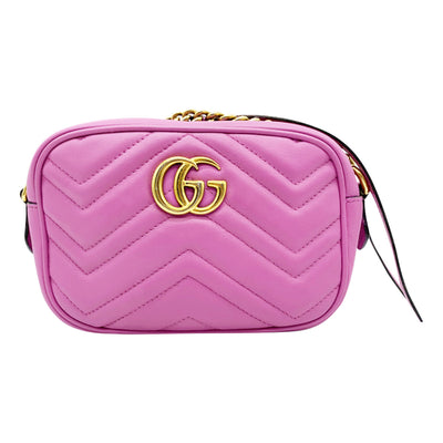 Gucci Marmont Mini Matelasse Gg Pink Leather Cross Body Bag