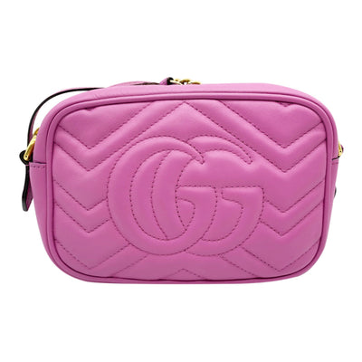 Gucci Marmont Mini Matelasse Gg Pink Leather Cross Body Bag