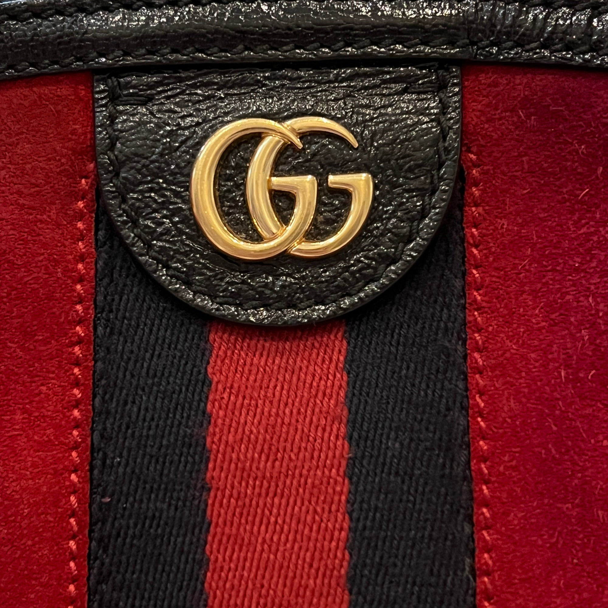 Gucci Suede Patent Web GG Small Ophidia Dome Shoulder Bag Hibiscus Red