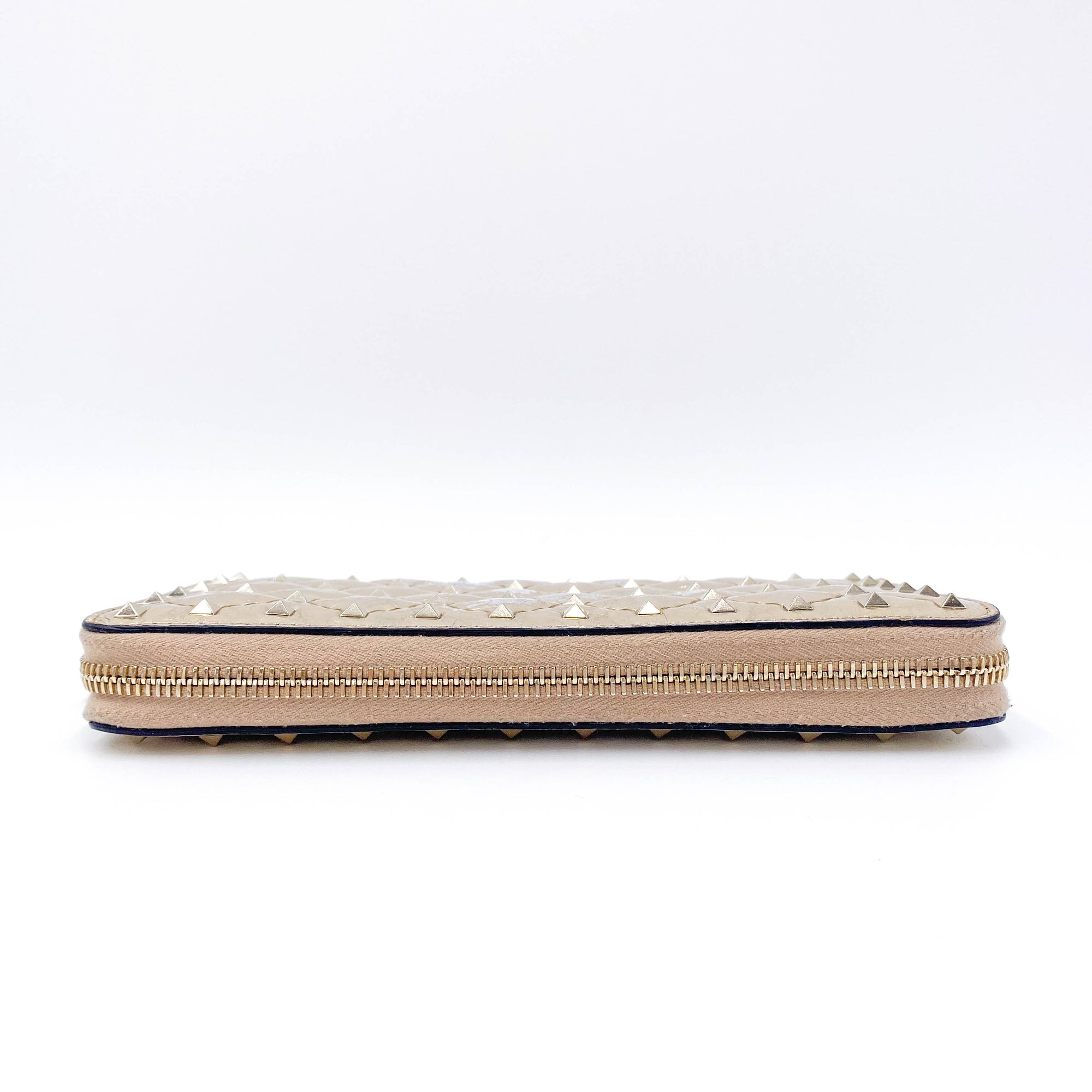 Valentino Womens  Rockstud Spike Leather Zip Around Wallet Metallic Gold