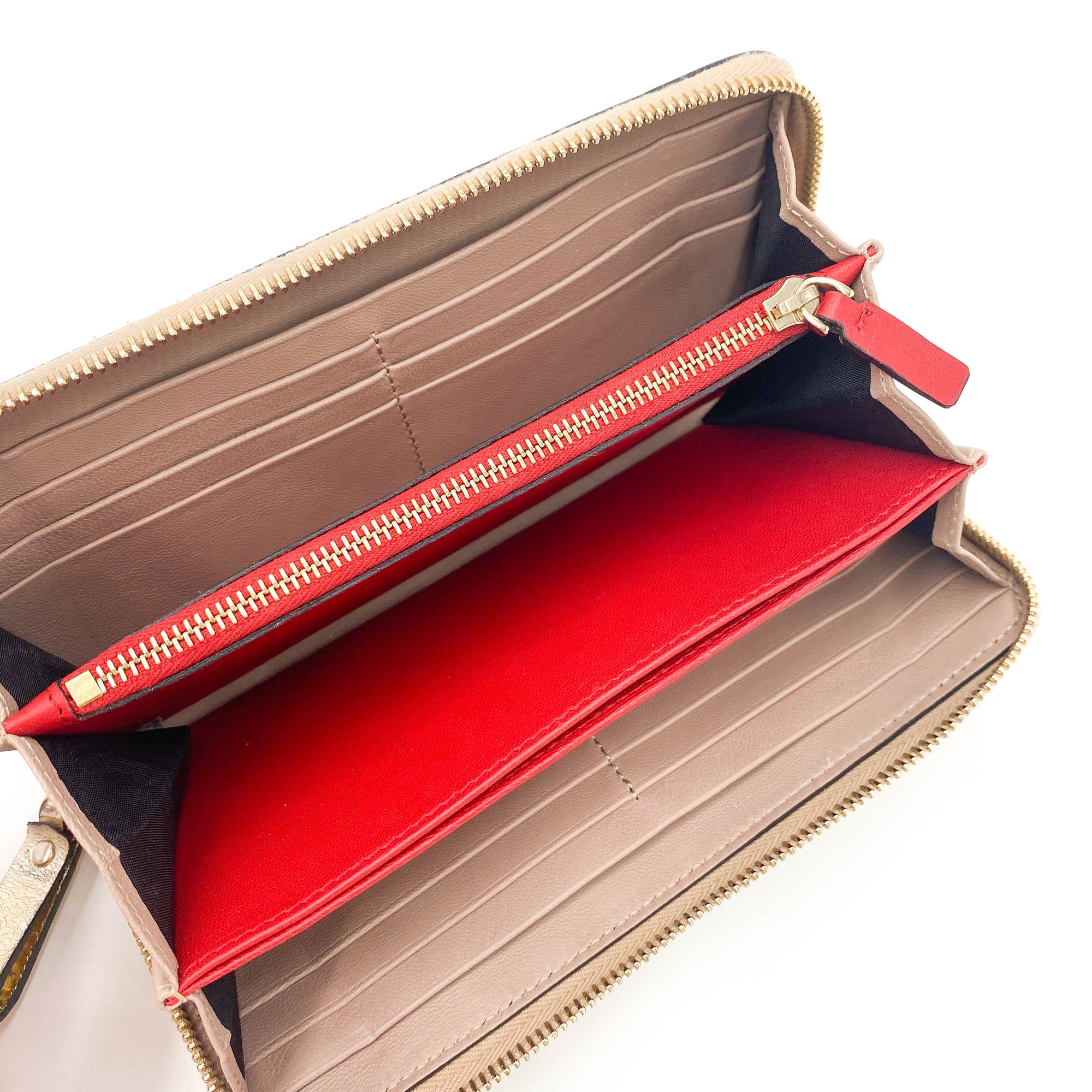 Valentino Womens  Rockstud Spike Leather Zip Around Wallet Metallic Gold