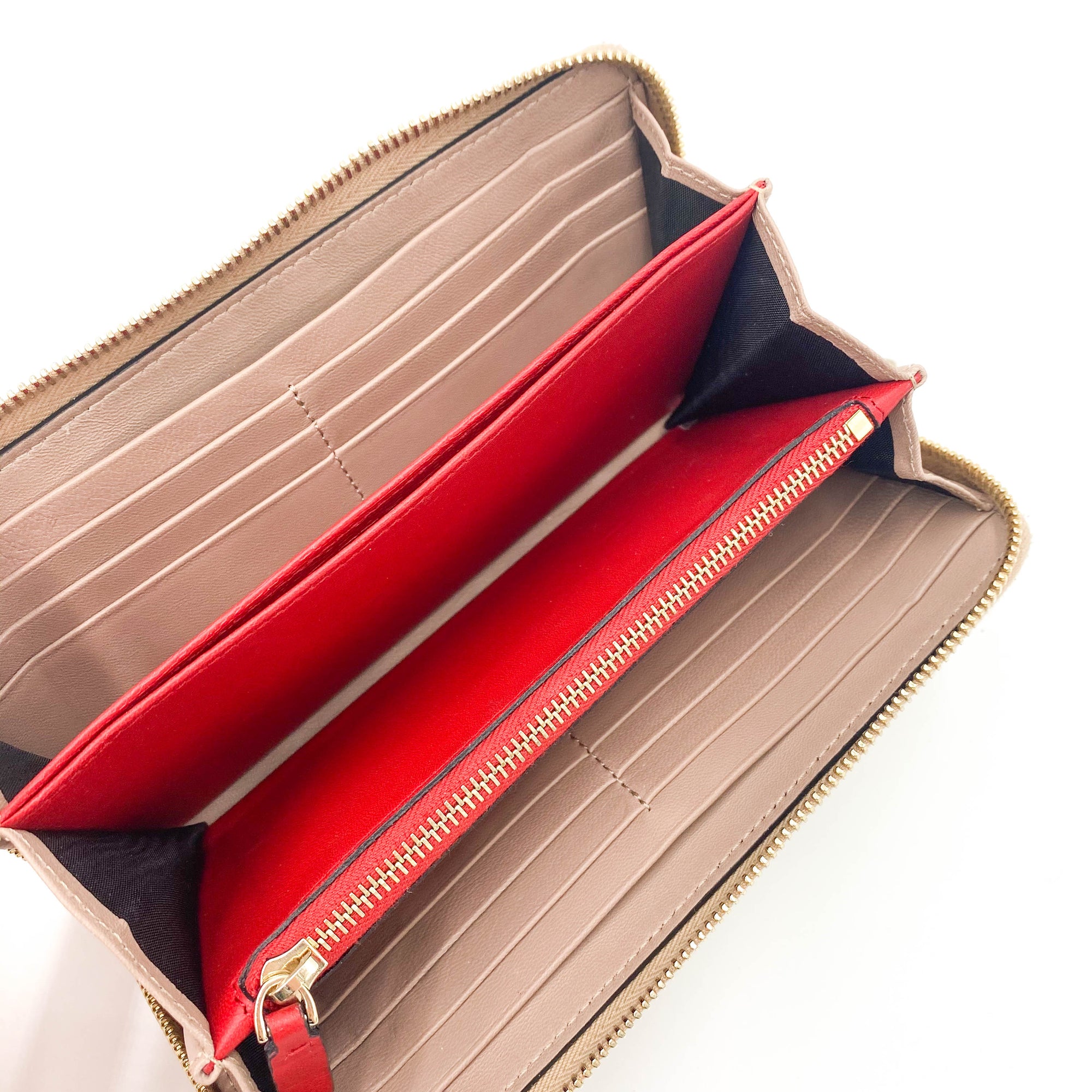 Valentino Womens  Rockstud Spike Leather Zip Around Wallet Metallic Gold