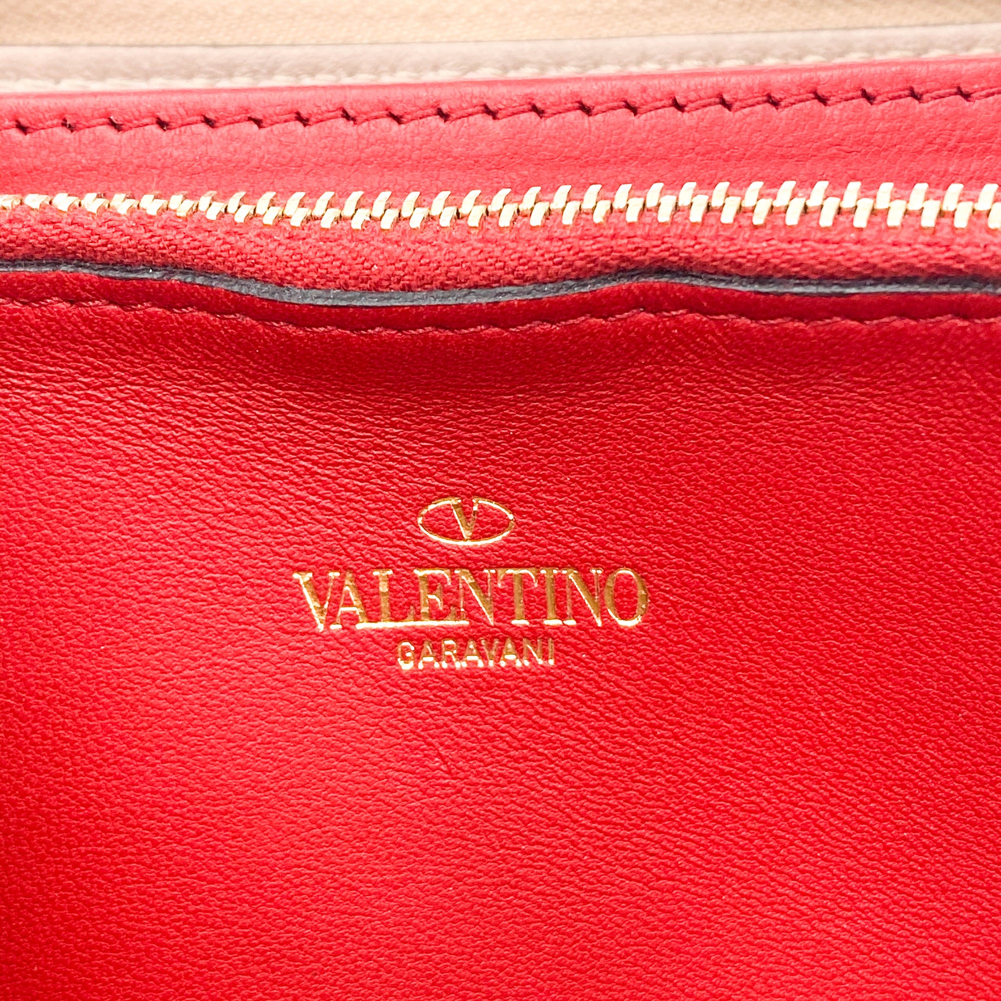 Valentino Womens  Rockstud Spike Leather Zip Around Wallet Metallic Gold