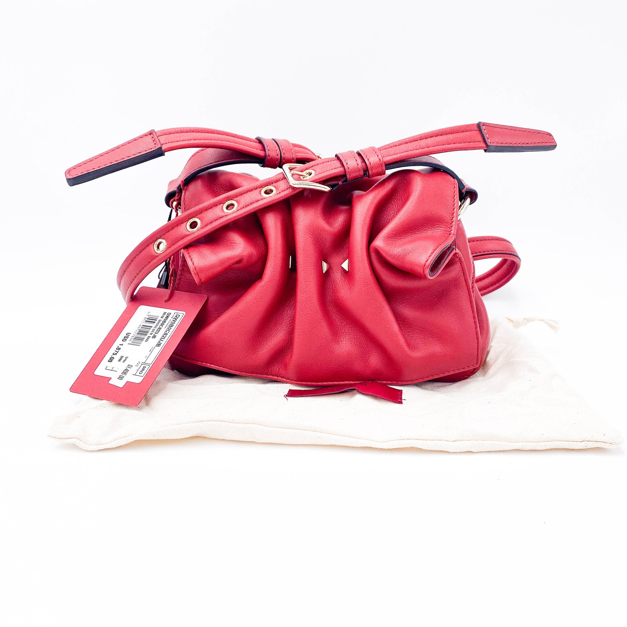 Valentino Rockstud Bloomy Mini Gathered Red Leather Cross Body Bag