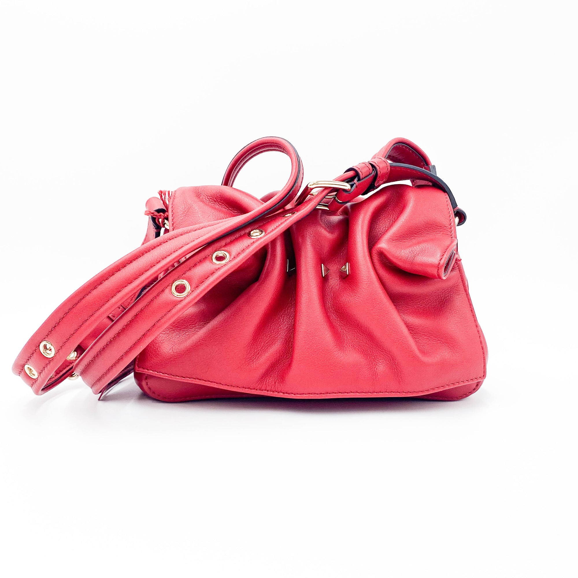 Valentino Rockstud Bloomy Mini Gathered Red Leather Cross Body Bag