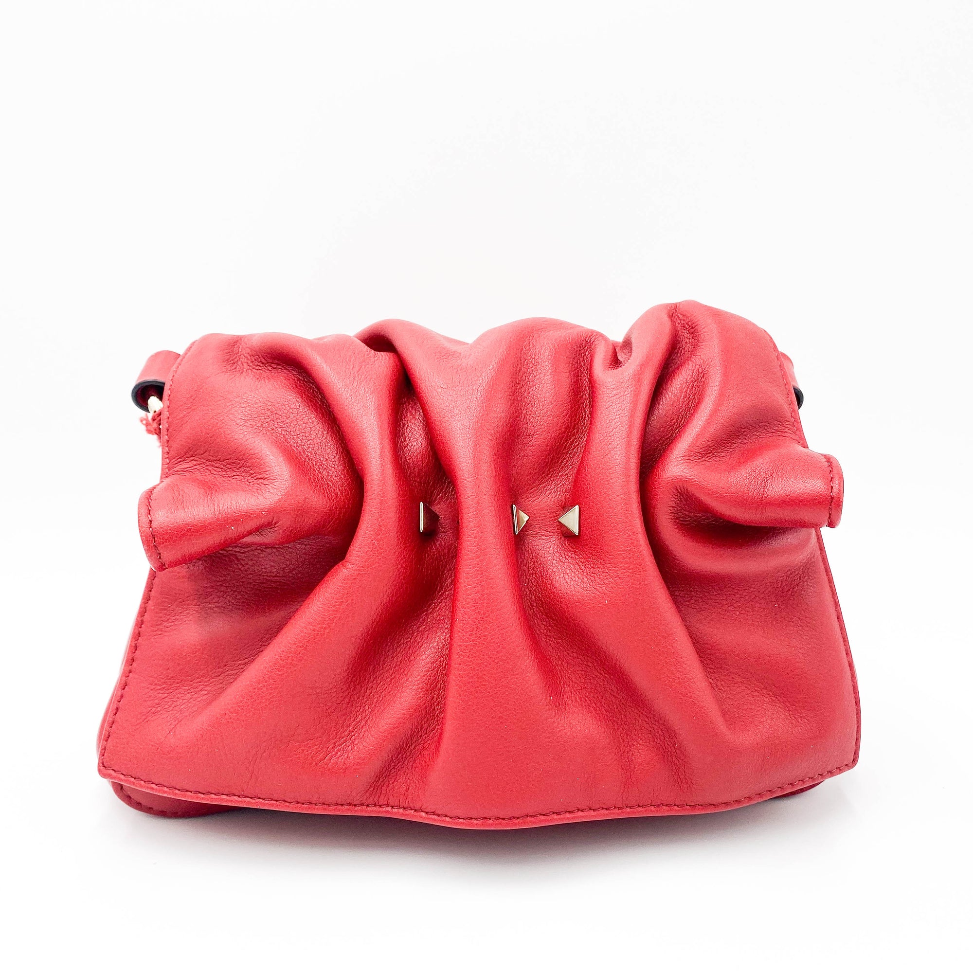 Valentino Rockstud Bloomy Mini Gathered Red Leather Cross Body Bag