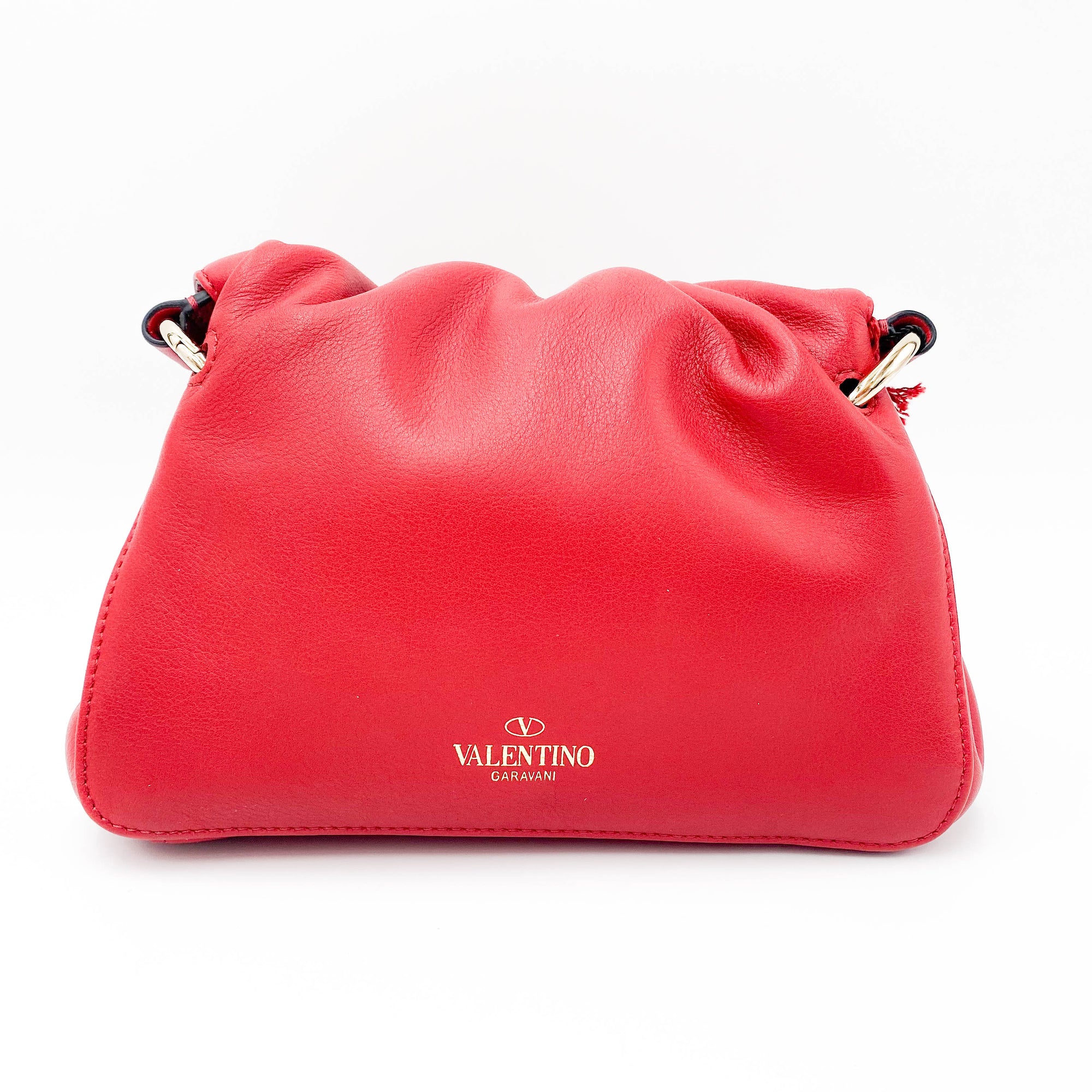 Valentino Rockstud Bloomy Mini Gathered Red Leather Cross Body Bag